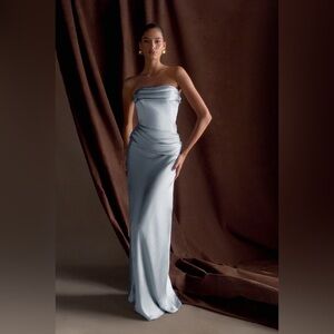 Meshki Jasmine Strapless Satin Maxi Dress - Frosted Blue